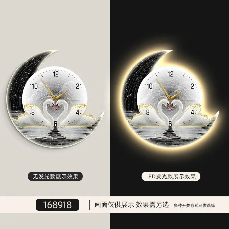 Home Decorative Painting Wall Clock Living Room Decoration Premium LED Ambient Light Plug-in Wall Clock